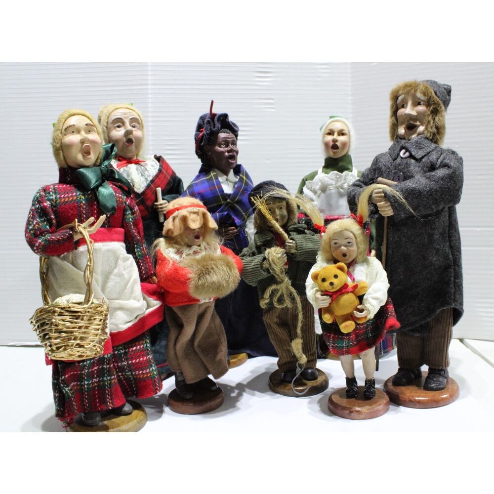 Vintage Christmas Caroler Doll Lot of 8 Folk Art Victorian Style Unmark